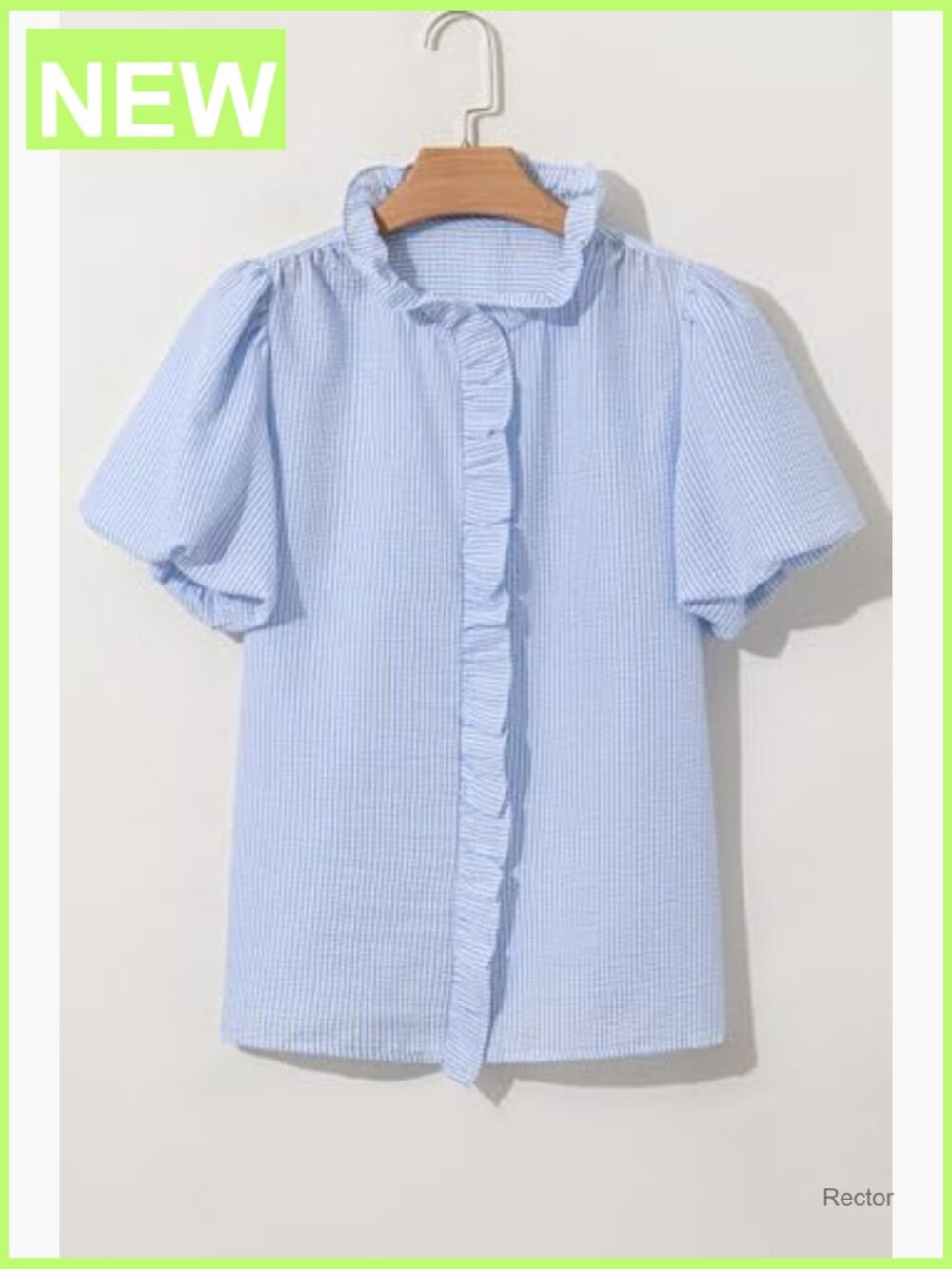 Striped Ruffle Mock Neck Button Down Blouse Long Sleeve - Picture 6 of 7